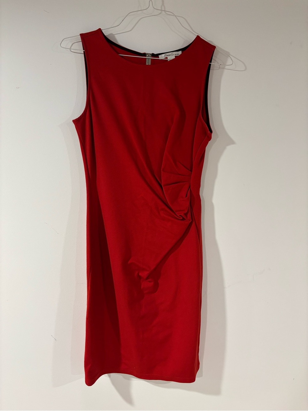 Kenneth Cole Sleeveless Red Dress with Side Ruche Detail and Exposed Back Zipper